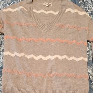 Gray and Pink V-Neck Sweater